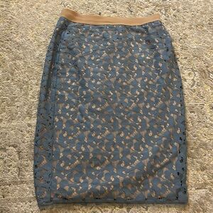 BCBG Blue and tan floral print midi skirt